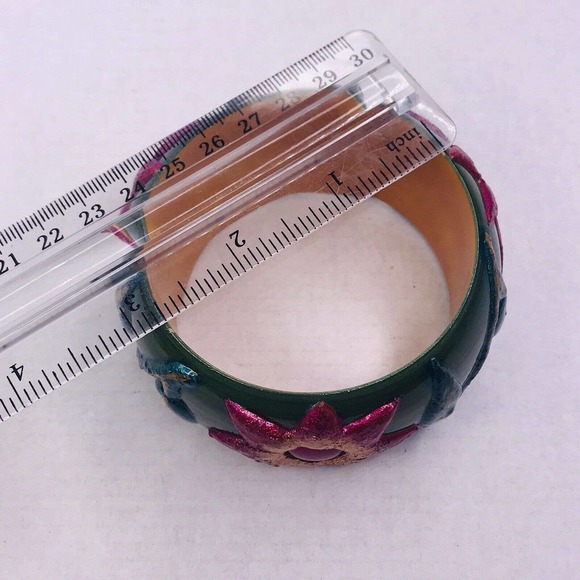 Bangle Hand Painted Flowers Pink Green Blue India IDL - Picture 8 of 9